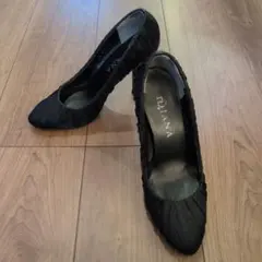 DIANA ブラック ハイヒール プリーツデザイン