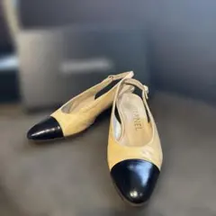 CHANEL ベージュ ブラック トゥキャップヒール23.0cm - メルカリ