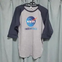 NASA ロゴTシャツ 七分袖　グレー