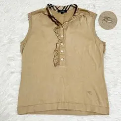 BURBERRY ノースリーブ ニット ノバチェック ホースロゴ フリル M