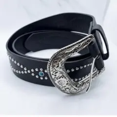 新品　ウエスタンベルト メンズ スタッズ おしゃれ アメカジ ターコイズ 黒