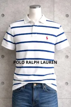 美品 POLO RALPH LAUREN ポロシャツ XS 白×青 刺繍ロゴ