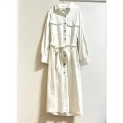 ZARAザラ リボン付き ホワイトデニムシャツワンピース スプリングコート M