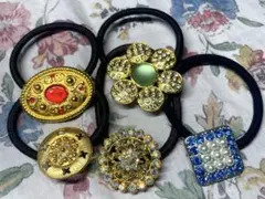 ㉘アンティーク　ヴィンテージ　ボタン ヘアゴム フランス　レア　ハンドメイド