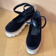 merry jenny 黒 ベロア 厚底ストラップシューズ