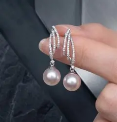 パール ジルコニア ドロップピアス シルバーカラー 揺れるピアス