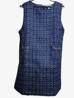 ネイビー ツイード ノースリーブ ワンピース ジャンパースカート