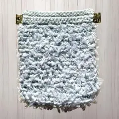 【SALE】高見えバネ口ポーチ 編み物 小物入れ ブルー系 ラメ ハンドメイド