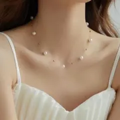 ネックレス パール ステーションネックレス サージカルステンレス 新品 ゴールド