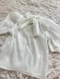 新品ボウタイパフスリーブシアーブラウス「nk08」grl