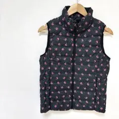 【ユニクロ】ウルトラライトダウンベスト　M　黒ブラック　ドット花柄　ジップアップ