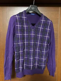 【伊製】Altea アルテア 紫 チェック柄 Vネックニット サイズS
