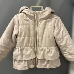 ベージュ フリル付き中綿コート
