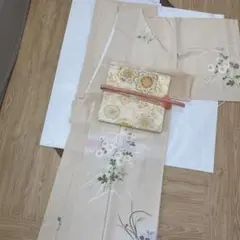 十日町友禅 作家 岡村岳人 落款入 訪問着 叩き染 正絹 色紙付き X238 銀座【B-3333】十日町友禅作家 岡村蒼風作 訪問着 霞色 蛇籠に