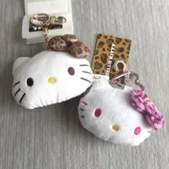 キティ ヒョウ柄 ブラウン ピンク マスコットキーホルダー 小物入れ