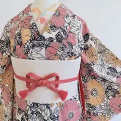 着物　花柄　袷　ガーベラ　楓　菊　かわいい　裄67.5