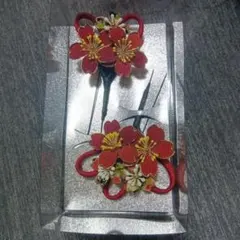 花柄かんざしセット 赤 2個　成人式　髪飾り