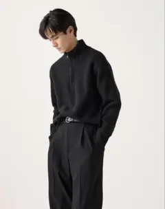 ユニクロ UNIQLO スフレヤーン ハーフジップセーター ブラック L