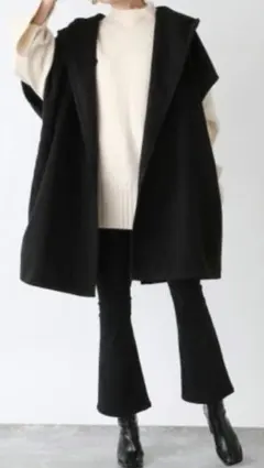 JEANASISジーナシスコート圧縮ビッグフードベストコート晩冬～春アウター　黒