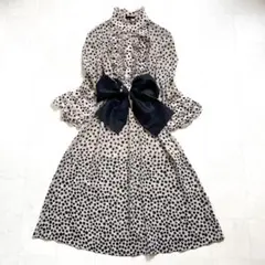 トゥービーシック　ワンピース　40 ドット　フリル　リボン　ベージュ　L 膝丈