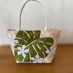 ハワイアンキルトバッグ「モンステラとプルメリア」（ハンドメイド）