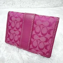 COACH シグネチャー ホースキャリッジ カードケース ピンク×ベージュ 
