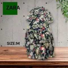 e1833☆ZARA 美品花柄 フレアワンピース インナー付きMサイズ