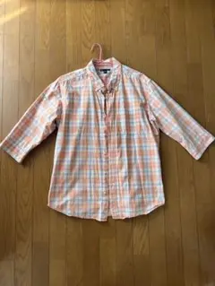Gap オレンジ系チェック 七分袖シャツ L