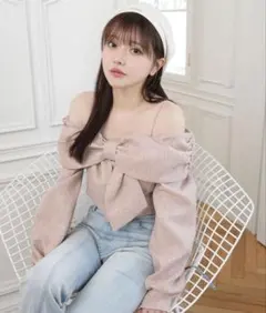 LIP SERVICE リボンオフショルロングスリーブトップス ピンク