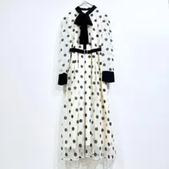 美品　ダイアグラム　ボウタイ　リボン　ドット　プリーツ　フレア　ロングワンピース 美品 ダイアグラム ボウタイ リボン ドット プリーツ フレア ロング