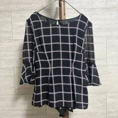 CECIL McBEE チェックトップス Mサイズ 黒系 リボン付き