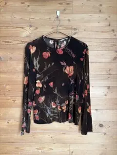 Les Sportique 花柄 ベロアトップス ブラウン 長袖 L