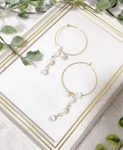 淡水パールとセレナイトのフープピアス