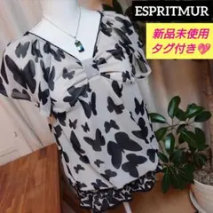 新品ESPRITMURエスプリミュール蝶模様シフォン半袖チュニック トップスのサムネイル