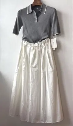 襟付き ライトリネンライク ワンピース 組曲 新品未使用 タグ付き