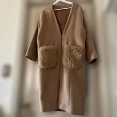 ★fifth ファーポケット付き ノーカラーコート ベージュ 大人可愛いM中古