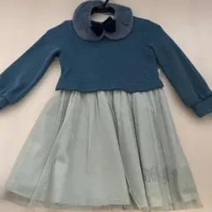 ファー襟付き青ワンピース 120cm