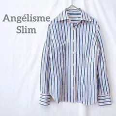 青とピンクのストライプ　長袖シャツ レディース 華やか スリム Sサイズ相当 綿