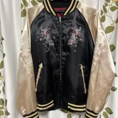 刺繍スカジャン 黒 赤 骸骨 桜 リバーシブル - メルカリ