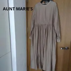 AUNT MARIE'S ベージュ バンドカラー 長袖 ギャザー 大人可愛い
