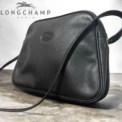 【美品】LONGCHAMP ブラックレザー ショルダーバッグ　斜めがけバッグ