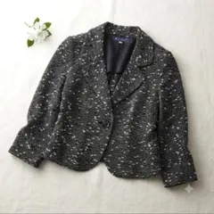 ✨️エムズグレイシー ツイード テーラドジャケット 黒×白 ウール混/M相当のサムネイル