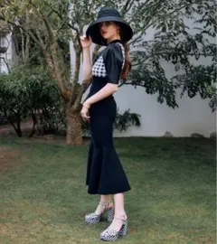 美品　エイミーイストワール　チェック　ワンピース　ブラック　黒