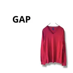 【ギャップ】長袖　ニット　セーター　Ｖネック　無地　綿　赤　S