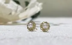 CHARMY アコヤ真珠 パール メレダイヤモンド ピアス フラワー花