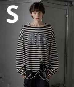 GRANCY 総柄ラインストーングラフィックロンT ブラック ボーダー