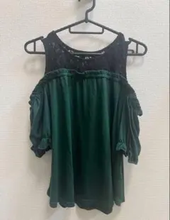 チュニック　オフショルダーダークグリーン 腕出しメッシュ Mサイズ