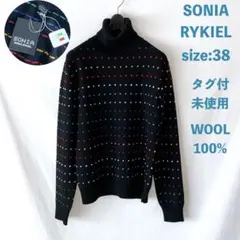 未使用 SONIA RYKIEL ウールニット 38 マルチカラー ボーダー 黒