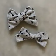 チェック&ストライプ　ドットリボン　ヘアアクセサリー2個セット