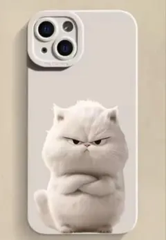 【新品】iPhone14スマホケース 猫 白 匿名配送 シンプル
